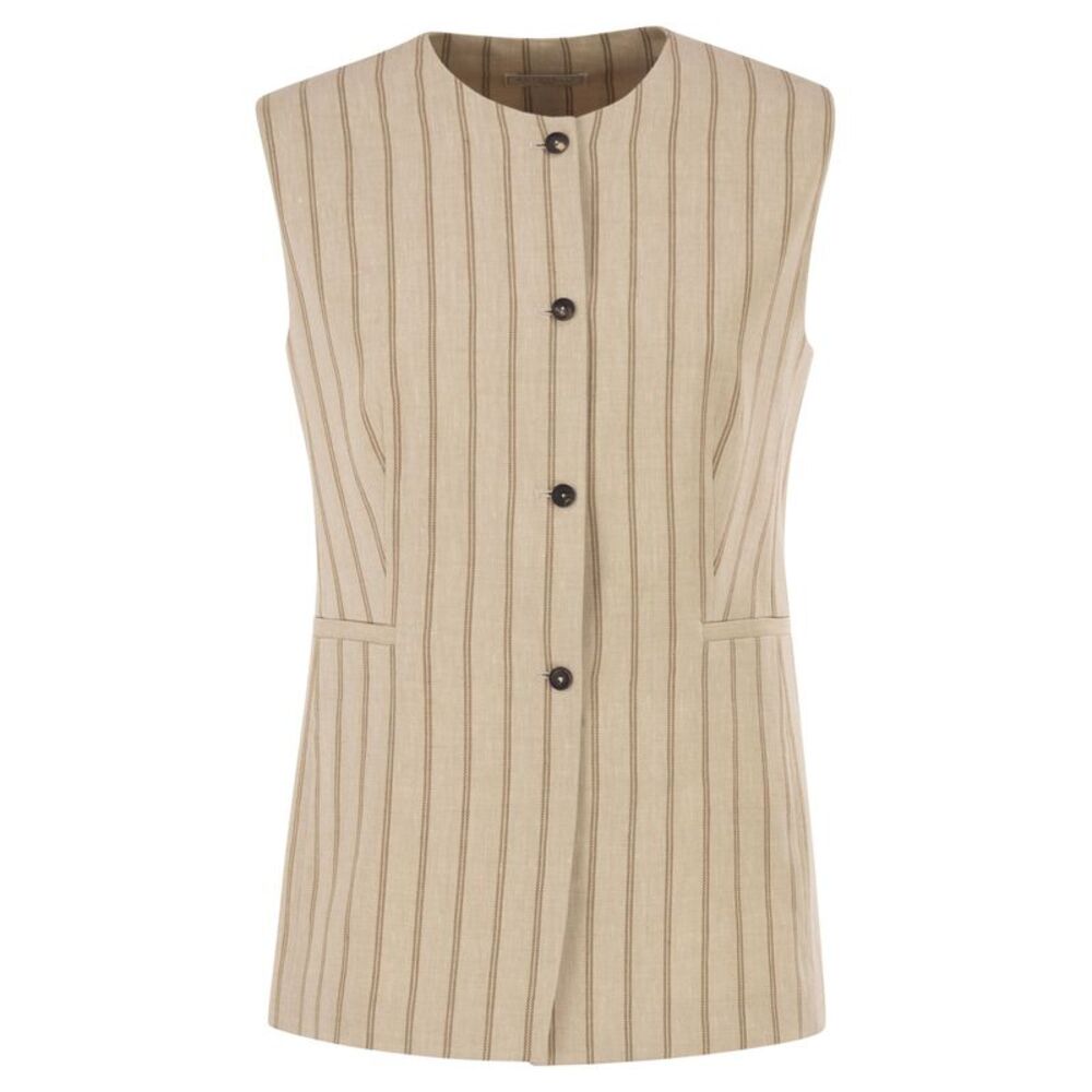 Antonelli Firenze Women Pinstriped Tailored Waistcoat In Mélange Linen
